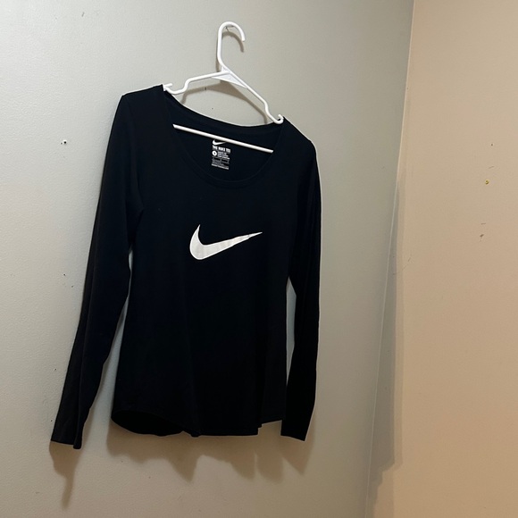 Nike Women's Black Long Sleeve Tee with White Logo - Picture 1 of 3